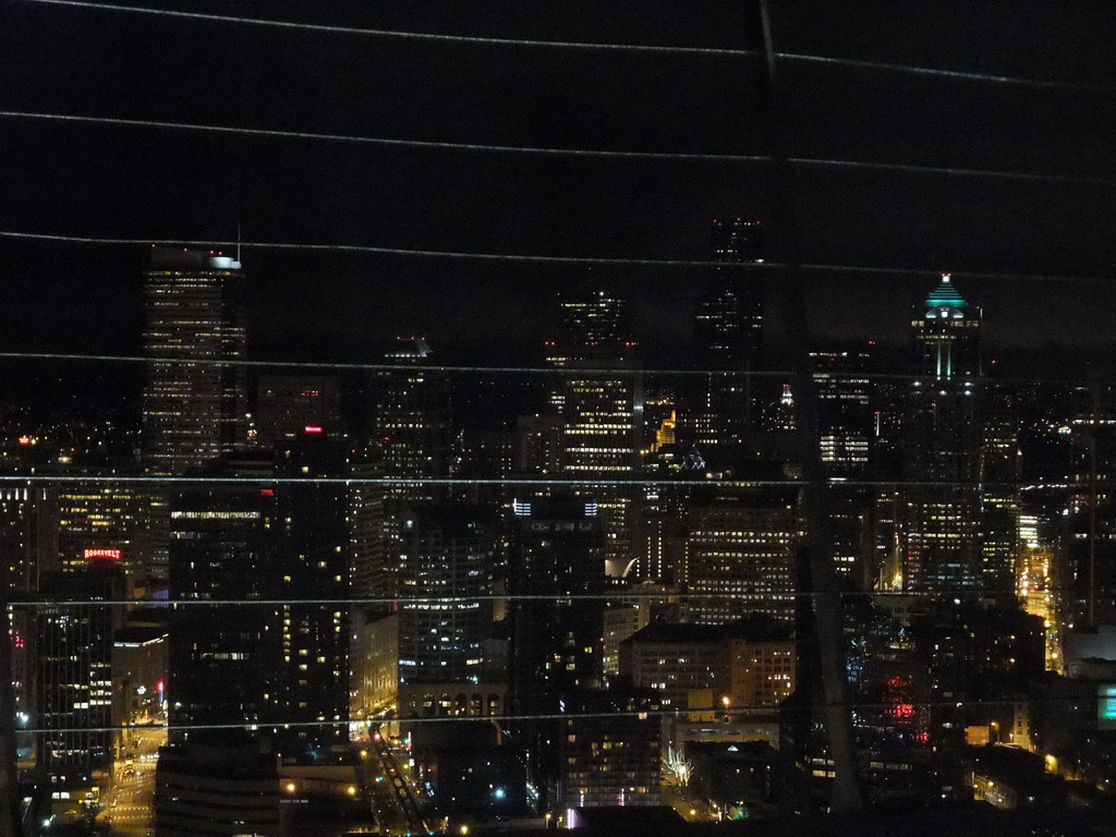 Skyline of Seattle, viewed from the Space Needle, by night