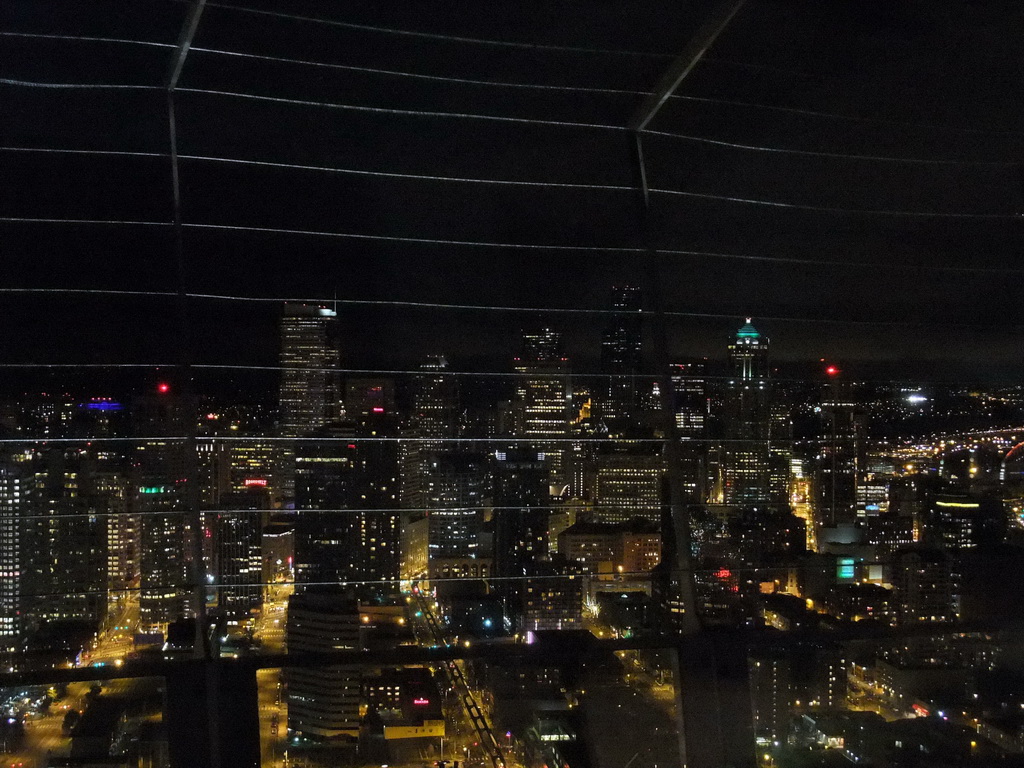 Skyline of Seattle, viewed from the Space Needle, by night