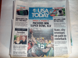 Front of USA Today newspaper about Super Bowl XLV