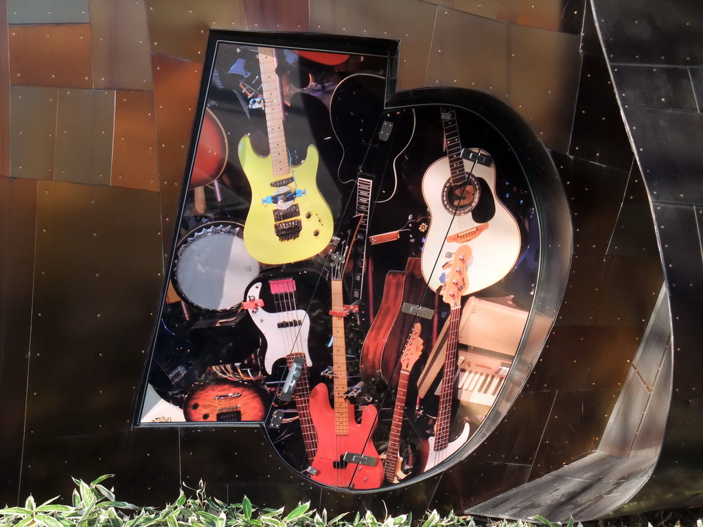 Guitars in a window at the side of the Experience Music Project Science Fiction Museum