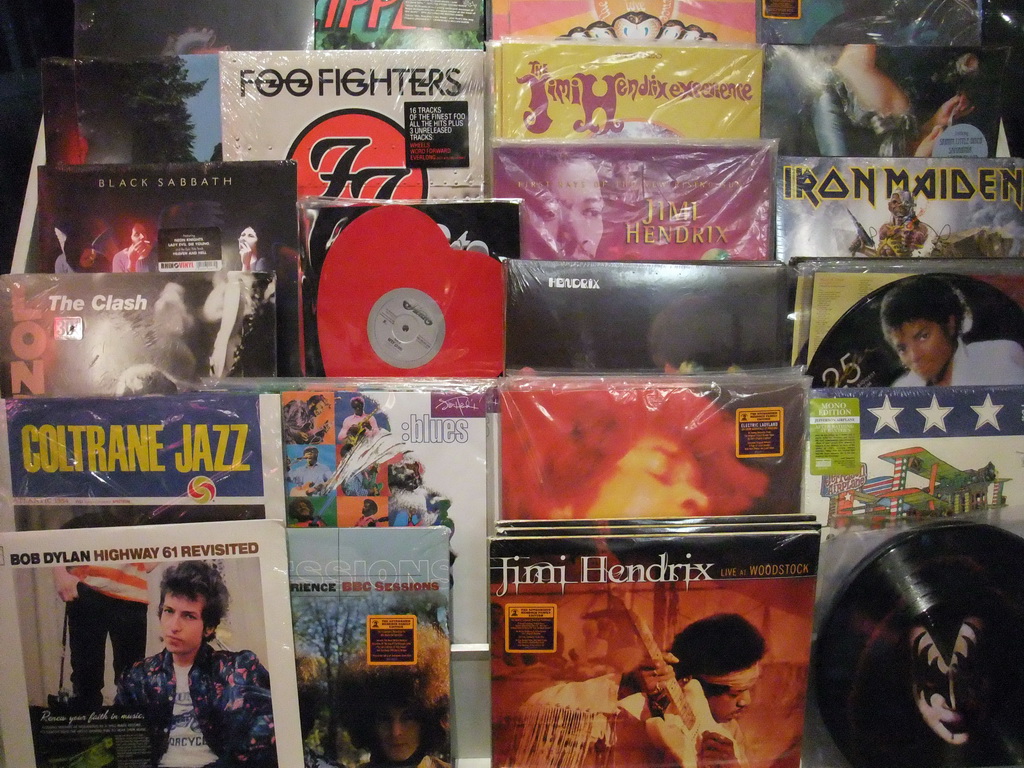 LP records of Jimi Hendrix and others at the music shop of the Experience Music Project Science Fiction Museum