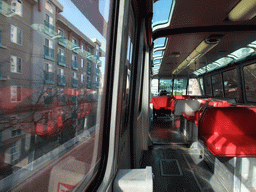 Inside the monorail train riding from the Seattle Center to the Westlake Center Mall