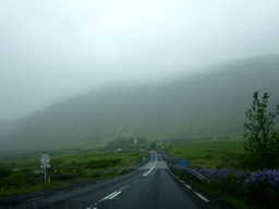 The Biskupstungnabraut road on the north side of Selfoss, viewed from the rental car from Geysir