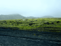 Hills near the Hellisheiði Power Station, viewed from the rental car on the Þjóðvegur road