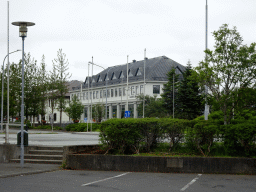 The Bókasafn Árborgar Selfossi library at the Austurvegur street, viewed from the parking place of Hotel Selfoss