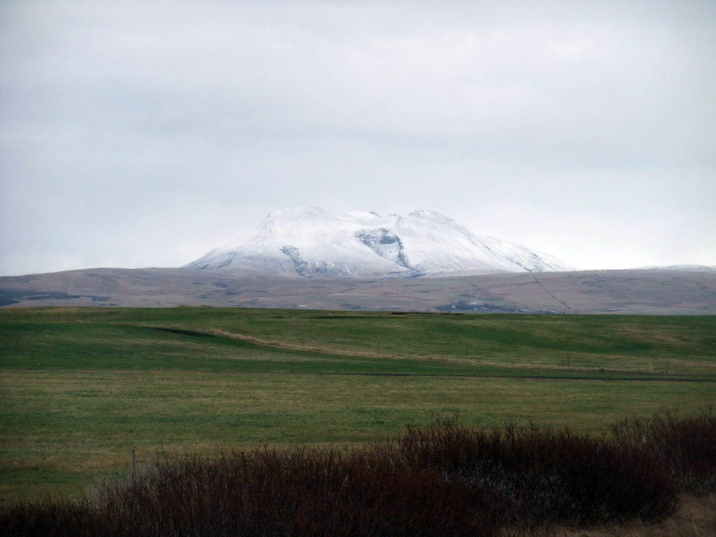 Grassland and mountains at a town near the Seljalandsfoss waterfall