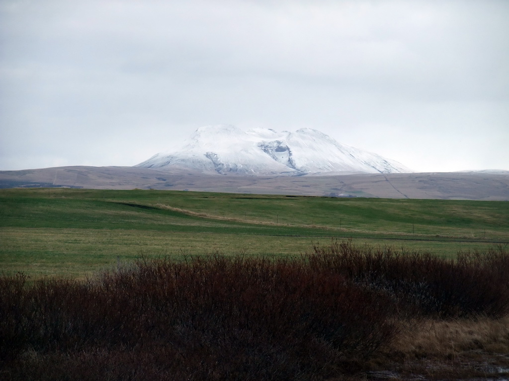 Grassland and mountains at a town near the Seljalandsfoss waterfall