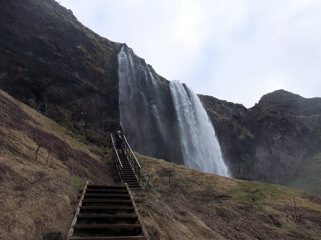 The Seljalandsfoss waterfall and the northern staircase