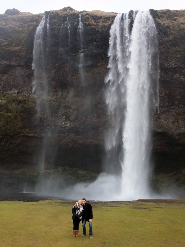 Tim and Miaomiao at the Seljalandsfoss waterfall