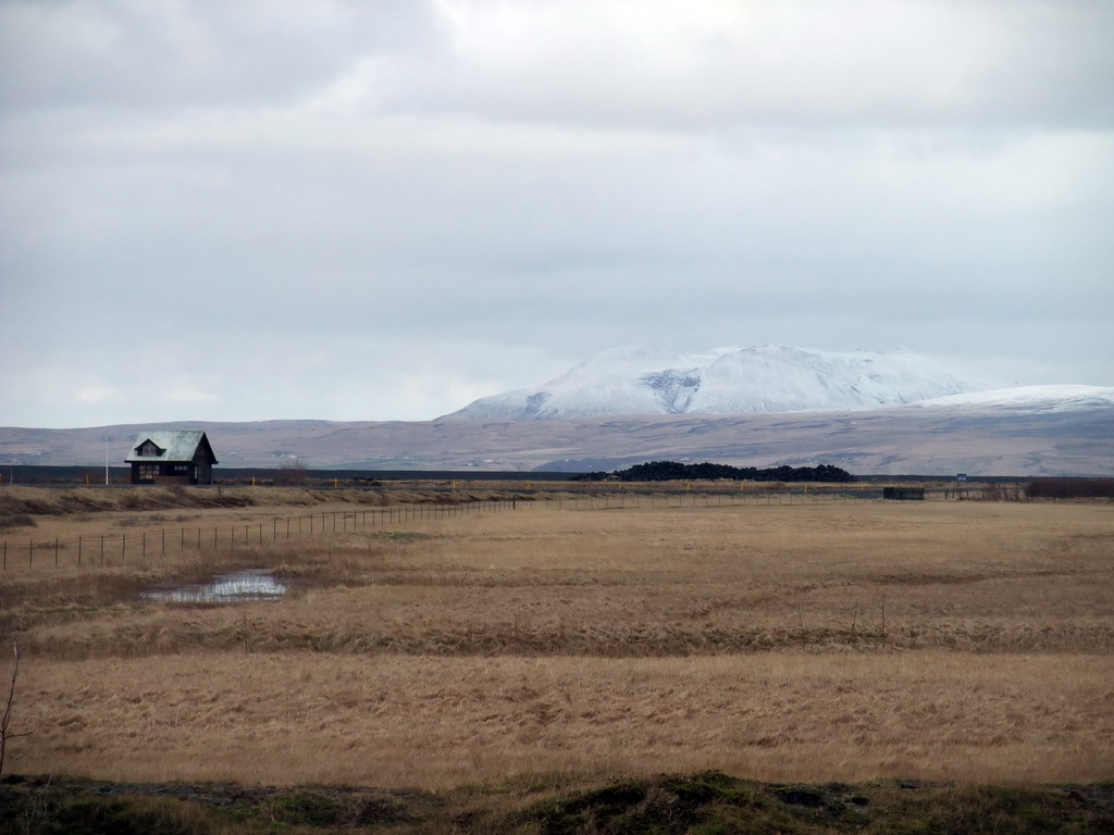 House and mountains near the Seljalandsfoss waterfall