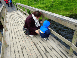 Miaomiao and Max on the bridge over the stream at the Seljalandsfoss waterfall