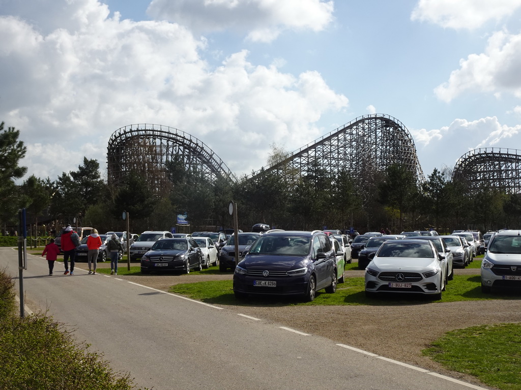 The Troy attraction at the Ithaka section at the Toverland theme park, viewed from the parking lot