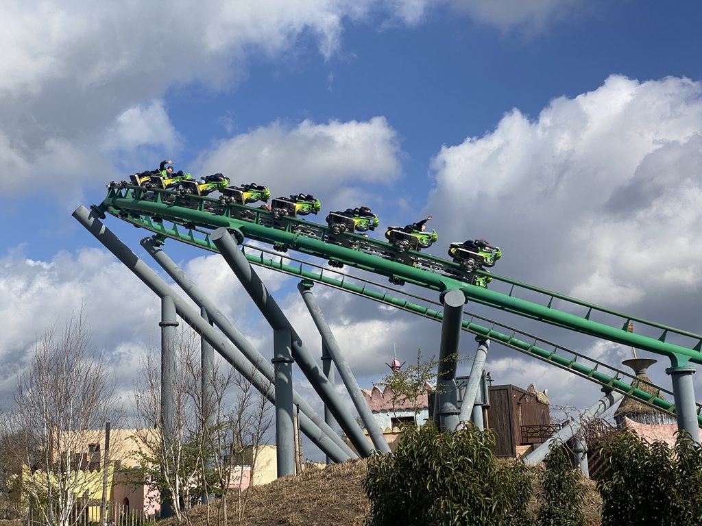 The Booster Bike attraction at the Magische Vallei section at the Toverland theme park, viewed from the Ithaka section