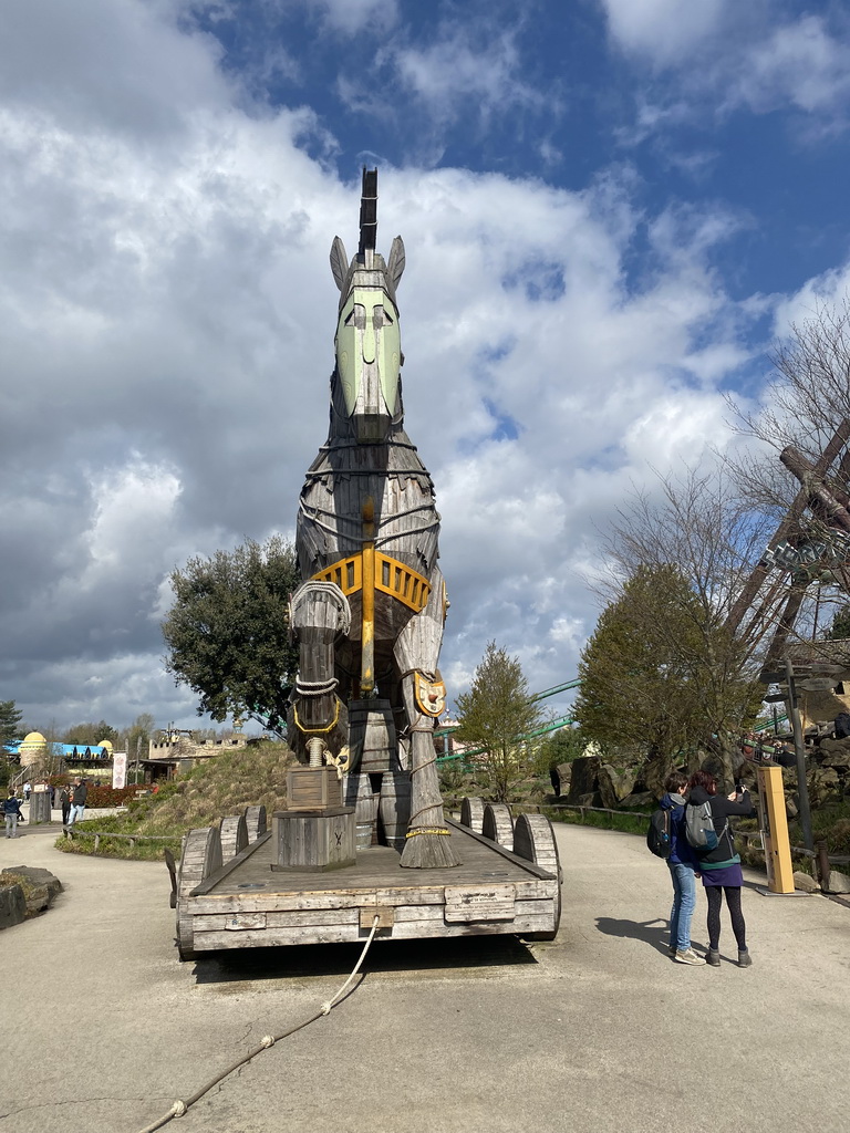 Trojan horse statue at the Ithaka section at the Toverland theme park