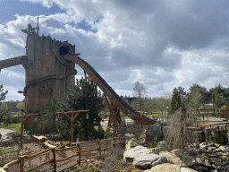 The Expedition Zork attraction at the Wunderwald section at the Toverland theme park, viewed from the Maximus` Wunderball attraction