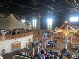 The Waldstub restaurant, the Alpenrutsche attraction and the Karussell attraction at the Wunderwald section at the Toverland theme park, viewed from the Wirbelbaum attraction