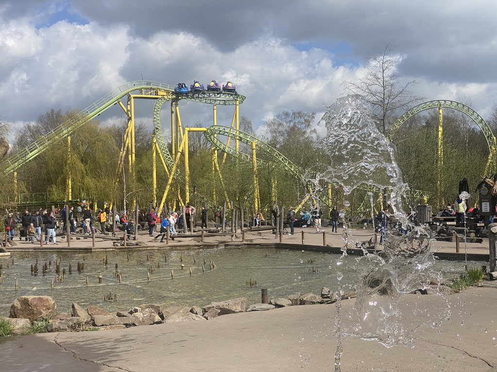 The Katara Fountain of Magic, Waku Waku and Dwervelwind attractions at the Magische Vallei section at the Toverland theme park