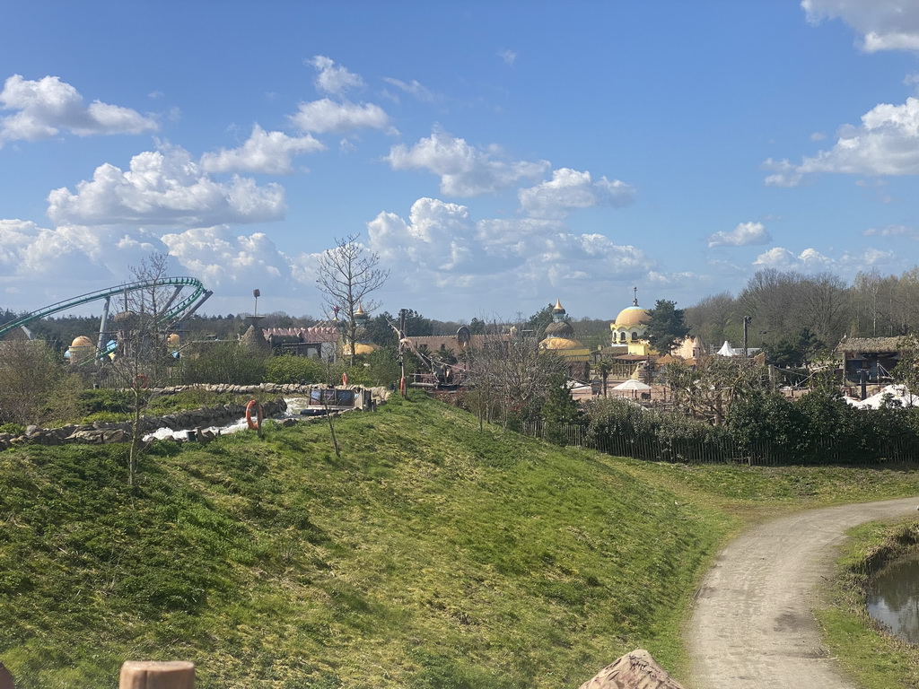 The Djengu River and Booster Bike attractions at the Magische Vallei section and the Port Laguna section at the Toverland theme park, viewed from our boat