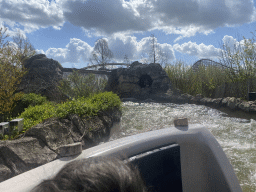 The Djengu River and Booster Bike attractions at the Magische Vallei section and the Troy attraction at the Ithaka section at the Toverland theme park, viewed from our boat