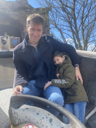 Tim and Max in our boat at the Djengu River attraction at the Magische Vallei section at the Toverland theme park