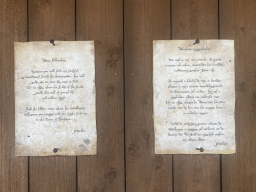 Letter at the waiting line for the Merlin`s Quest attraction at the Avalon section at the Toverland theme park
