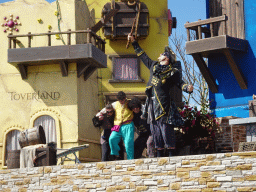 Actors on the stage at the Port Laguna section at the Toverland theme park, during the Aqua Bellatores show