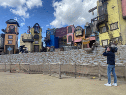 Actors on the stage and a cameraman at the Port Laguna section at the Toverland theme park, during the Aqua Bellatores show