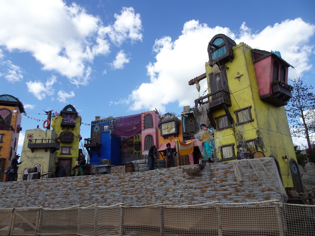 Actors on the stage at the Port Laguna section at the Toverland theme park, during the Aqua Bellatores show