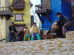 Actors on the stage at the Port Laguna section at the Toverland theme park, during the Aqua Bellatores show