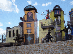 Actors and water on the stage at the Port Laguna section at the Toverland theme park, during the Aqua Bellatores show