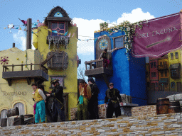 Actors and water on the stage at the Port Laguna section at the Toverland theme park, during the Aqua Bellatores show