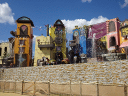 Actors and water on the stage at the Port Laguna section at the Toverland theme park, during the Aqua Bellatores show