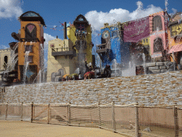 Actors and water on the stage at the Port Laguna section at the Toverland theme park, during the Aqua Bellatores show