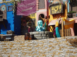 Actors and the mascot Octopus Joey on the stage at the Port Laguna section at the Toverland theme park, during the Aqua Bellatores show