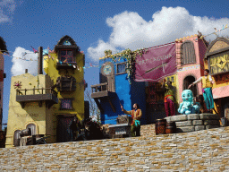 Actors and the mascot Octopus Joey on the stage at the Port Laguna section at the Toverland theme park, during the Aqua Bellatores show