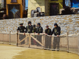 Actors in front of the stage at the Port Laguna section at the Toverland theme park, right after the Aqua Bellatores show