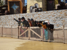 Actors in front of the stage at the Port Laguna section at the Toverland theme park, right after the Aqua Bellatores show