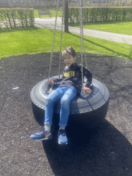 Max on a swing at the playground at the Wunderwald section at the Toverland theme park