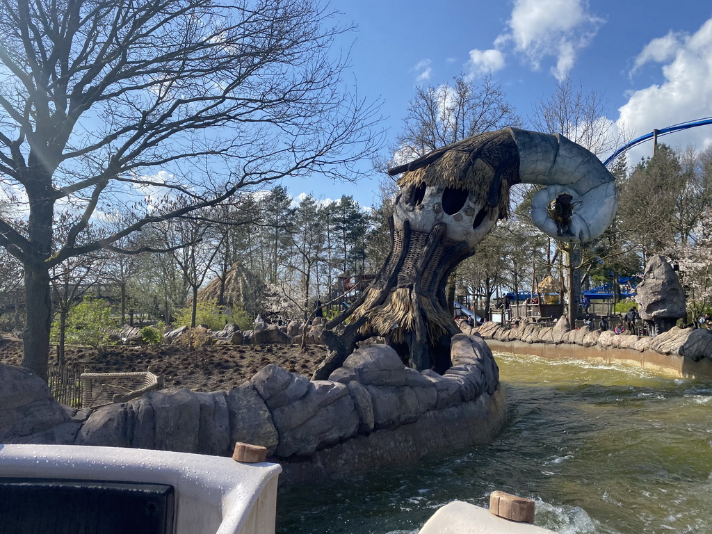 Dwervel house at the Djengu River attraction at the Magische Vallei section at the Toverland theme park, viewed from our boat