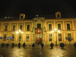 The Palacio Arzobispal at the Plaza Virgen de los Reyes square, by night
