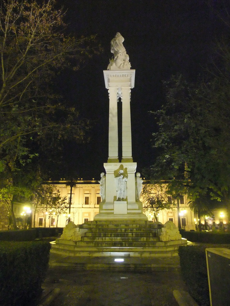 The Monument of the Immaculate Conception at the Plaza del Triunfo square, by night