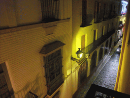 View on the Calle San José street from the balcony of our room in Hotel Fernando III, by night