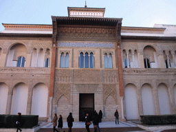 Front of the Palace of King Peter I, at the Patio de la Montería courtyard at the Alcázar of Seville