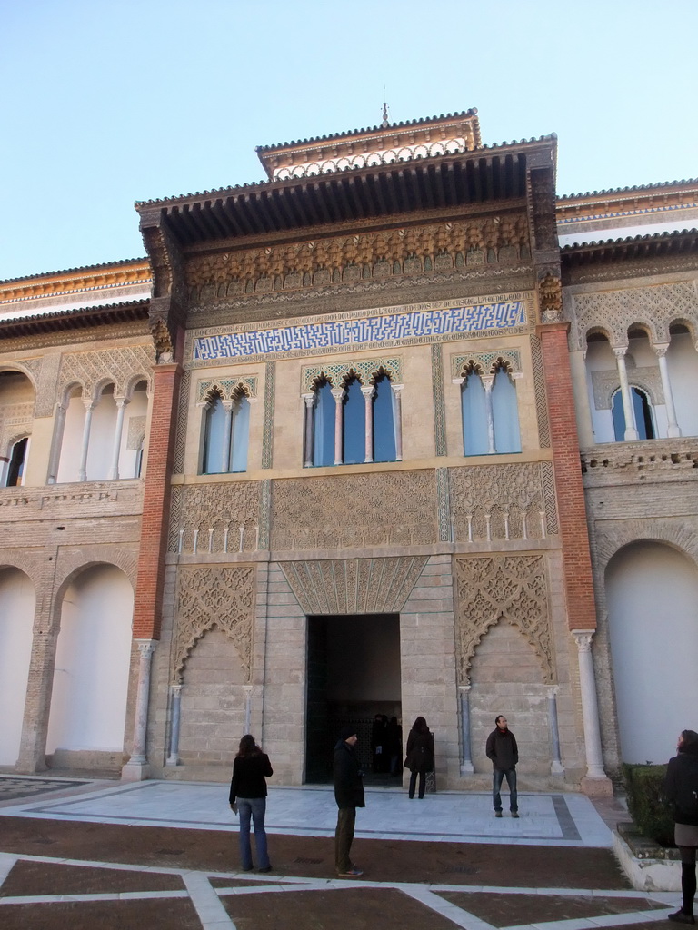 Front of the Palace of King Peter I, at the Patio de la Montería courtyard at the Alcázar of Seville