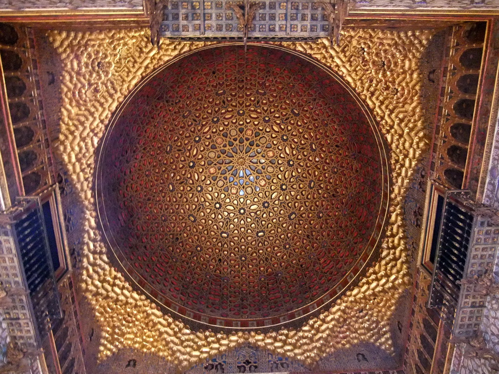 Ceiling of the Salón de Embajadores room at the Palace of King Peter I at the Alcázar of Seville