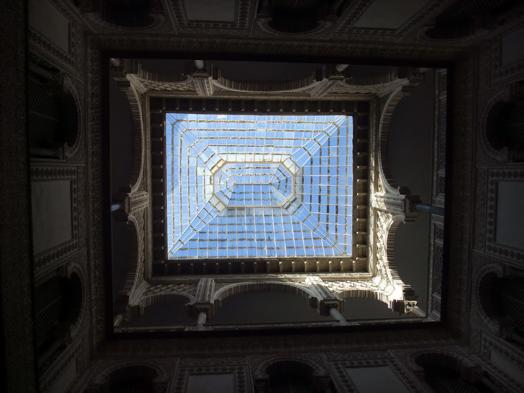 Glass ceiling of the Patio de las Muñecas courtyard at the Palace of King Peter I at the Alcázar of Seville