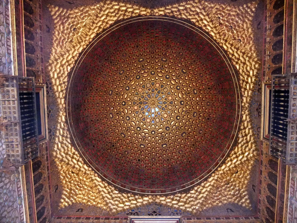 Ceiling of the Salón de Embajadores room at the Palace of King Peter I at the Alcázar of Seville