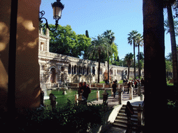 The Estanque de Mercurio pond and the Galeria del Grutesco gallery at the Gardens of the Alcázar of Seville