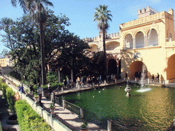 The Estanque de Mercurio pond and the Palacio Gótico, viewed from the Galeria del Grutesco gallery