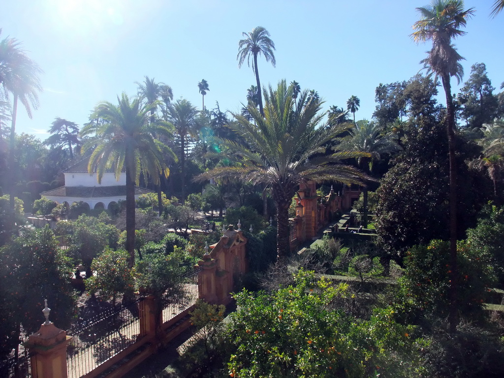 The Cenador de la Alcoba pavilion at the Gardens of the Alcázar of Seville, viewed from the Galeria del Grutesco gallery